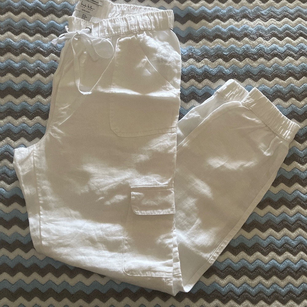 Nicole Miller White Cargo Drawstring Jogger Pants